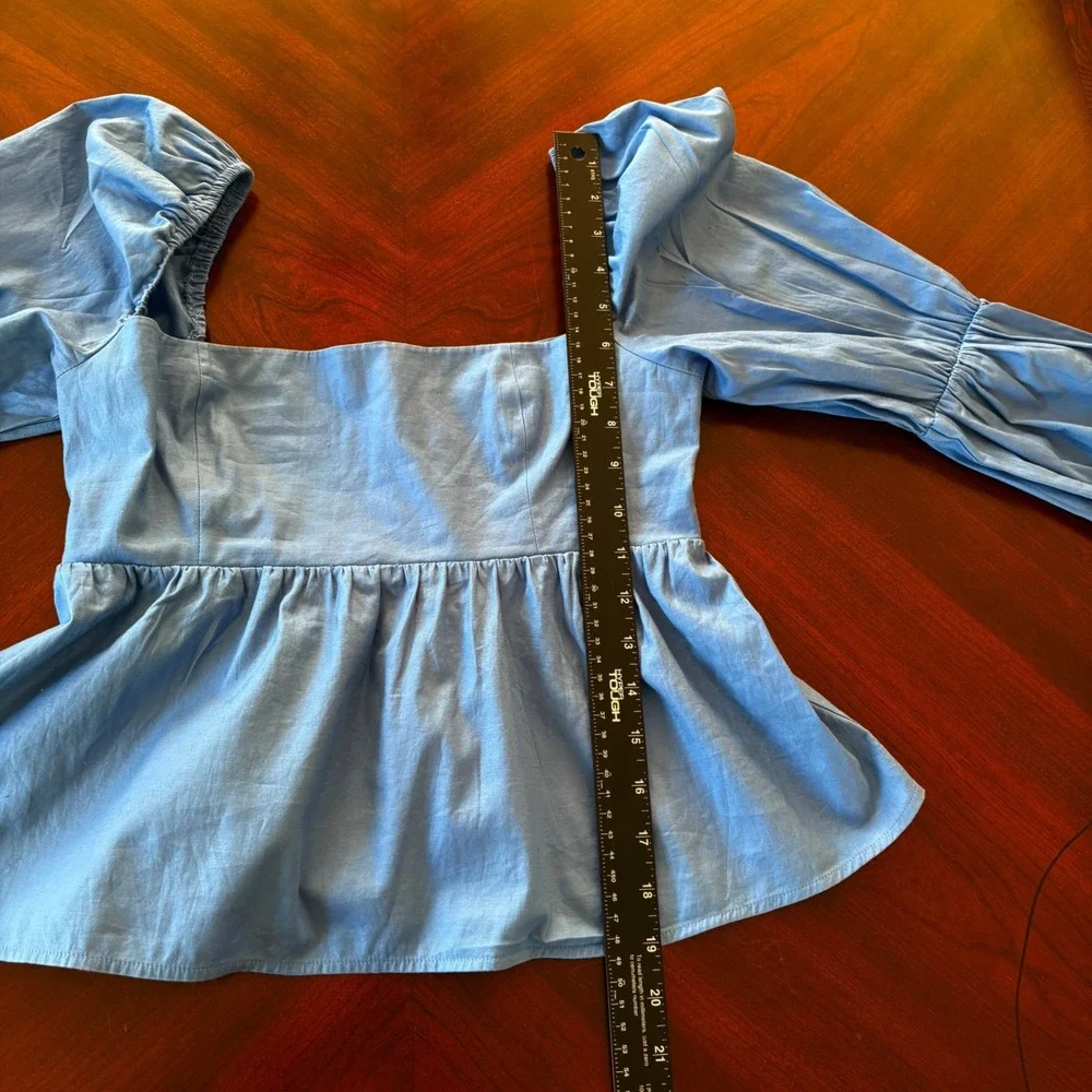 Reformation Jaxley Top Blue Peplum Babydoll Puff Sleeve Smocked Shirt Size 4